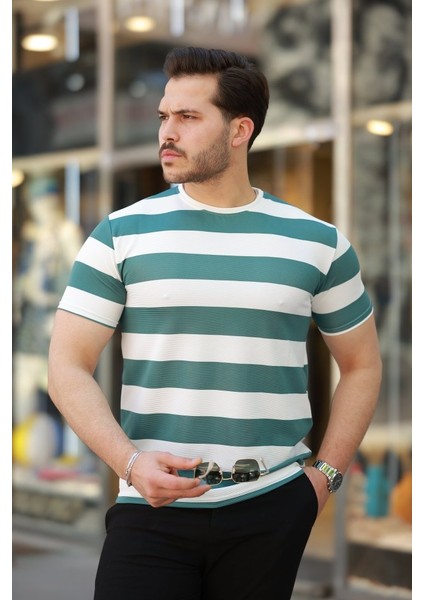 Erkek Çift Renk Pamuklu Örme Kumaş Kısa Kollu T-Shirt