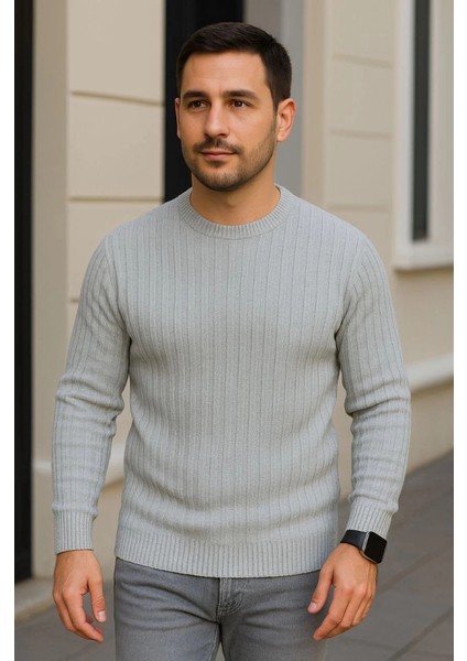 Erkek Fitilli Triko Kazak 2’li Set – Siyah - Gri, Kalın Dokuma Pamuklu Regular Fit Bisiklet Yak modelleri