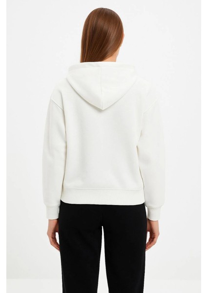 Oversize Kapüşonlu Sweatshirt Hoodie 3 Iplik Şardonlu Pamuklu Kumaş, Önü Baskılı, Fermuarl fırsatları