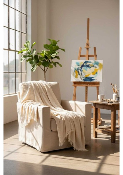 4 Mevsim Natural Müslin Çift Kişilik Pike, Koltuk Şalı ve Yatak Örtüsü Pamuklu