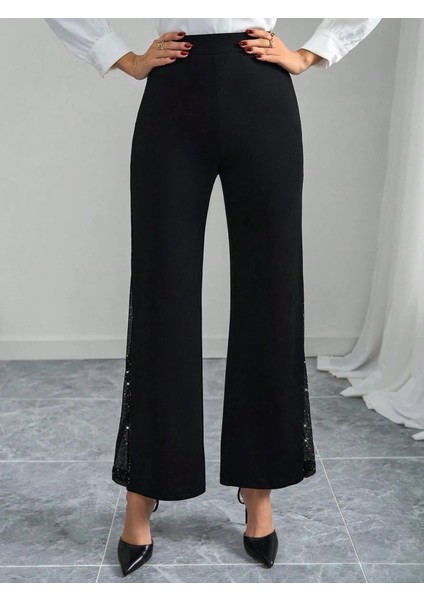Kadın Yüksek Bel Yanlardan Tül Detaylı Ithal Krep Pantolon fırsatları