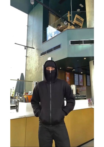 Samuray Zıp Fermuarlı Kapüşonlu Sweatshirt- Siyah modelleri