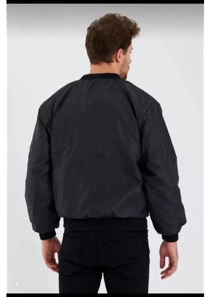 Unisex Uzun Kol Baskılı Bomber Ceket - Siyah fiyatları