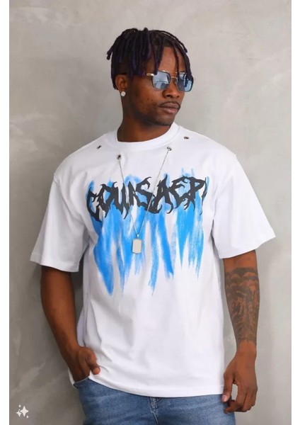 Unisex Oversize Kolye Dahil T-Shirt - Beyaz fiyatları