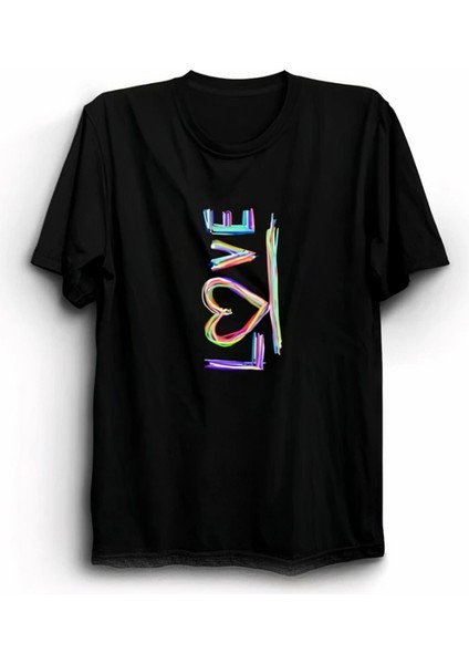 Sevgililer Günü Için Özel Tasarım Love Baskılı T-Shirt - Siyah
