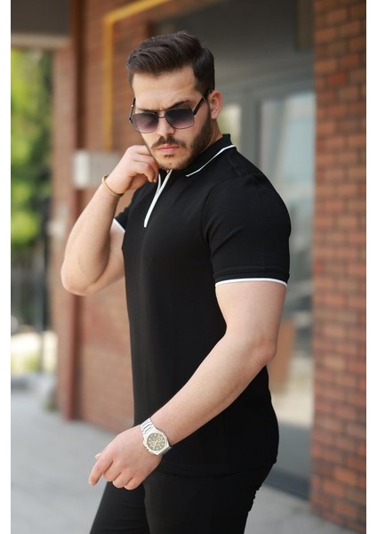 Erkek Fermuar Yakalı Çizgi Detaylıkısa Kollu Tişört fiyatları