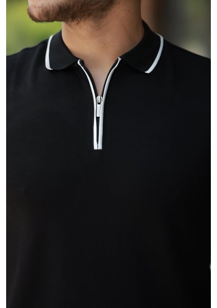 Erkek Fermuar Yakalı Çizgi Detaylıkısa Kollu Tişört modelleri