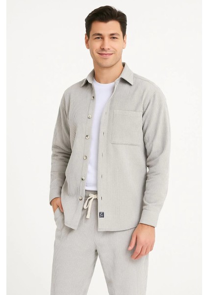 Erkek Kadife Oversize Takım – Gömlek ve Pantolon Ikili Set Füme Corduroy Şıklığı, Rahat V