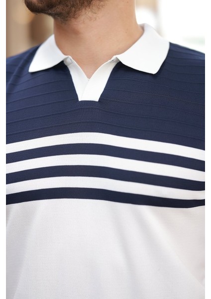 Erkek Çizgi Desenli Yakalı Kısa Kollu T-Shirt modelleri