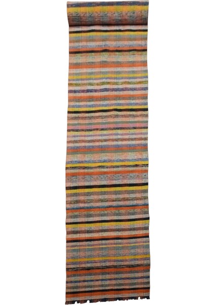 El Dokuma Ekoseli Bukleli Yolluk Kilim 0466 - Yeni - Çok Renkli