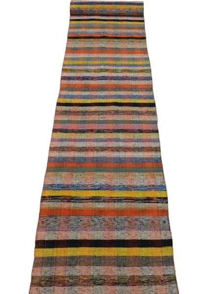 El Dokuma Ekoseli Bukleli Yolluk Kilim 0466 - Yeni - Çok Renkli fırsatları
