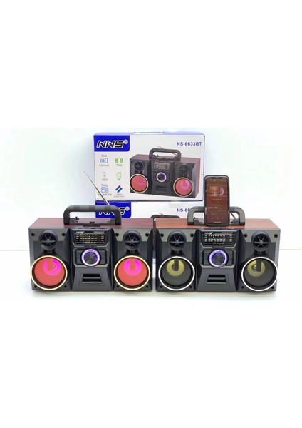 3 Inç Hoparlör NS-6633BT Nane Gelişmiş Fm Radyo Süper Bas Şarj Edilebilir Boombox LED Hoparlörler ile Ev ve Açık Için Mükemmel