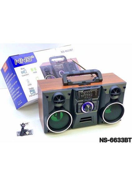 3 Inç Hoparlör NS-6633BT Nane Gelişmiş Fm Radyo Süper Bas Şarj Edilebilir Boombox LED Hoparlörler ile Ev ve Açık Için Mükemmel modelleri