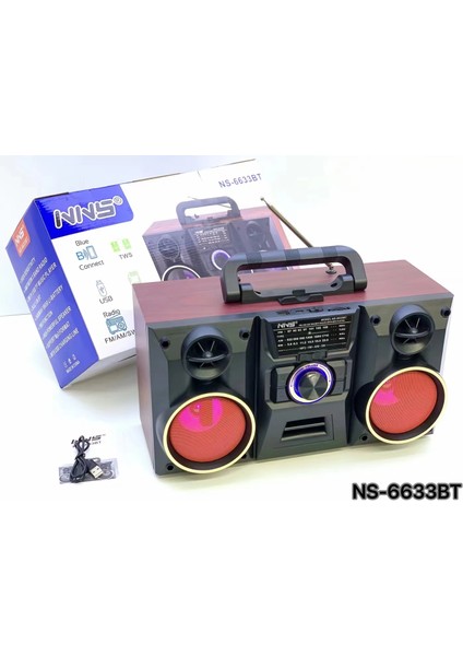 3 Inç Hoparlör NS-6633BT Nane Gelişmiş Fm Radyo Süper Bas Şarj Edilebilir Boombox LED Hoparlörler ile Ev ve Açık Için Mükemmel