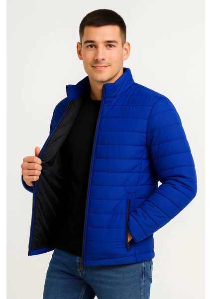 Erkek Bomber Mont Ceket – Su Itici Kumaş, Kapitone Astarlı, Fermuarlı, Kışlık - Saks Mavisi