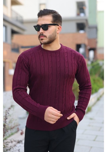 Erkek Örgü Desen Bisiklet Yaka Kazak