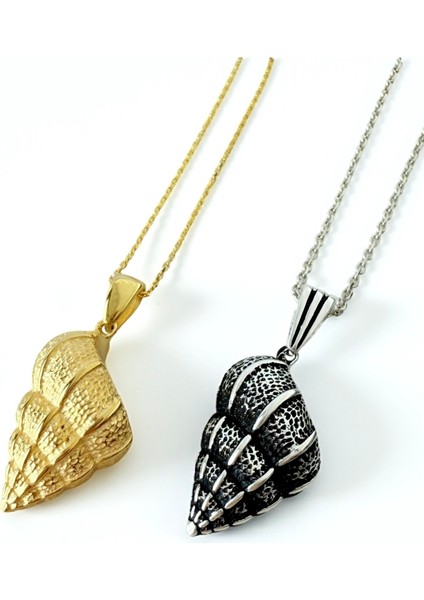 Deniz Kabuğu Gümüş Rengi Parlak Unisex Tasarım 925 Ayar Gümüş Kolye