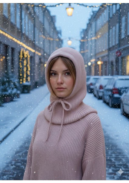 Kadın Kışlık Triko Örgü Balaklava Tesettür Başlık-Şapka