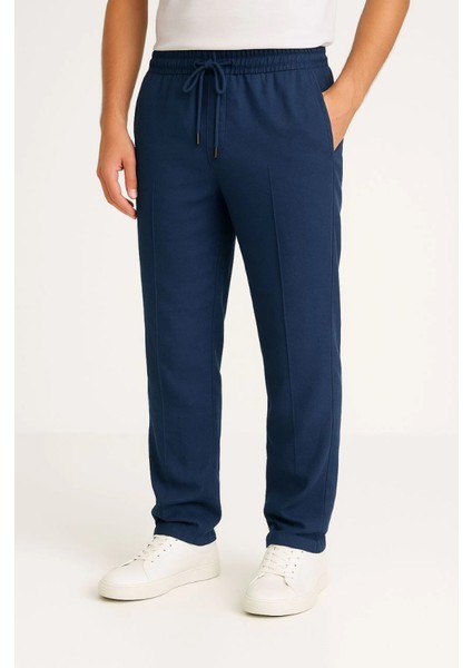 Erkek Keten Pantolon – Cepli, Beli Lastikli ve Bağcıklı, Nefes Alan Rahat Kalıp, Yazlık ve Ba