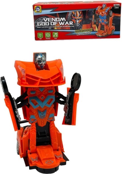 Transformers Arabası Turuncu Işıklı Sesli Kendinden Robota Dönüşebilen Çarp Dön Araba 25 cm
