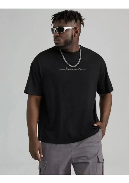 Unisex Baskılı Oversize T-Shirt - Siyah