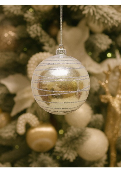 Yılbaşı Topu Gümüş Işıltılı Simli Çam Ağacı Süsü Şampanya 10 cm 2'li