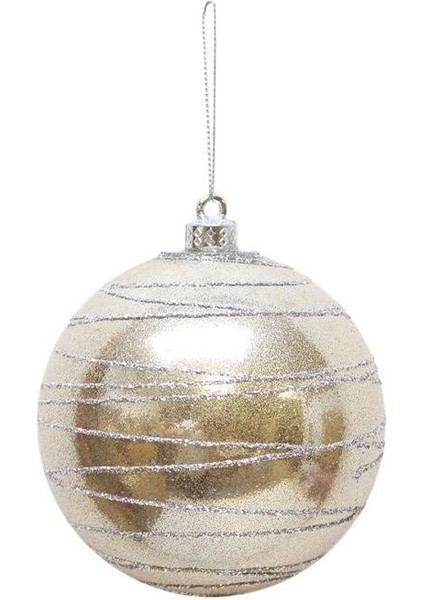 Yılbaşı Topu Gümüş Işıltılı Simli Çam Ağacı Süsü Şampanya 8 cm 3'lü modelleri