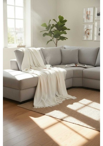 4 Mevsim Beyaz Müslin Çift Kişilik Pike, Koltuk Şalı ve Yatak Örtüsü Pamuklu