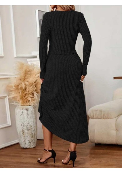 Kadın Uzun Kollu Önden Düğmeli Bluz ve Yüksek Bel A Kesim Uzun Etek Şardonlu Kaşkorse Ikili T fiyatları