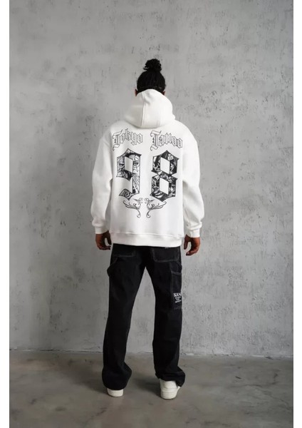 Erkek 98 Baskılı Kapşonlu Sweat - Beyaz fırsatları