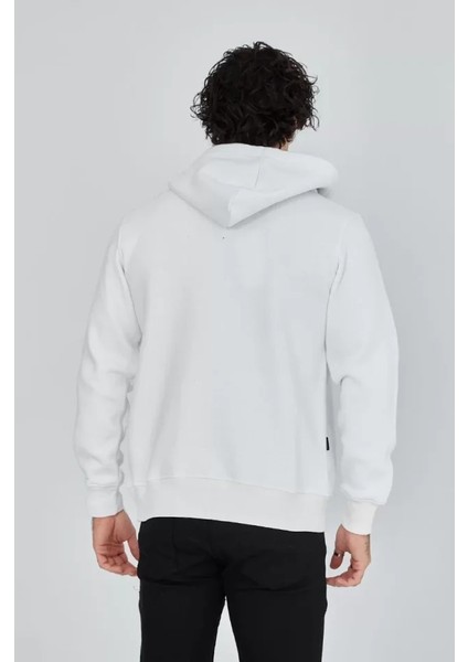 Unisex Tam Fermuarlı Kapşonlu Sweatshirt - Beyaz fiyatları