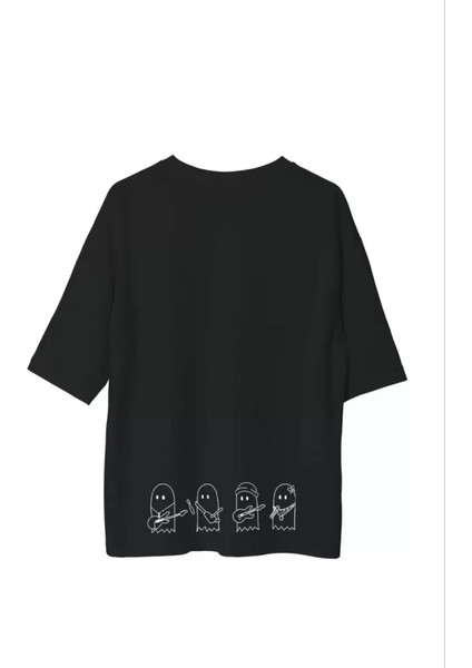 Unisex Bisiklet Yaka Baskılı Oversize T-Shirt - Siyah fiyatları