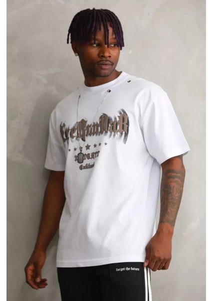 Unisex Oversize Kolye Dahil T-Shirt - Beyaz fırsatları