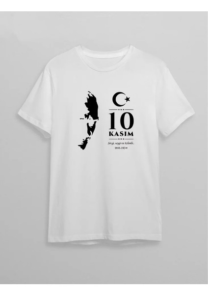 10 Kasım Atatürk Baskılı T-Shirt - Beyaz
