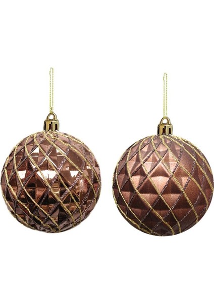 Yılbaşı Topu Altın Sim Detaylı Geometrik Çam Ağacı Süsü Bakır 10 cm 2'li modelleri