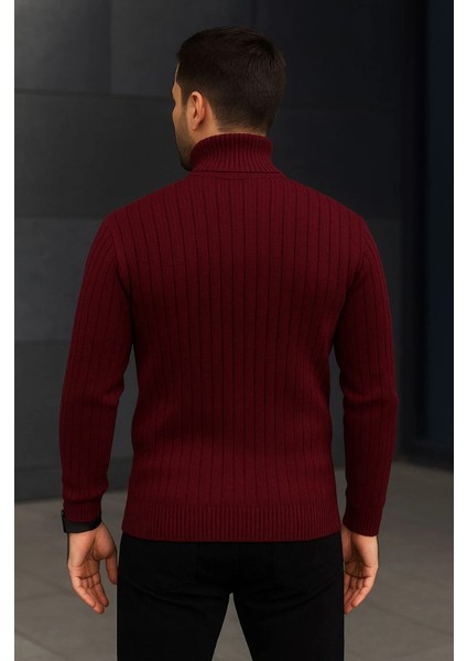 Erkek Fitilli Triko Kazak 2li Set Bordo Siyah Regular Balıkcı Yaka Tam Boğazlı Triko Seti Modeli fiyatları