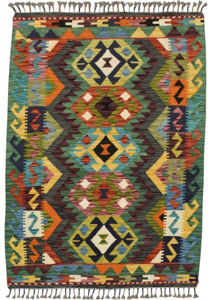 El Dokuma Cerit Yörükleri Meşhed Iran Yün Kilim 0446 - Yeni - Çok Renkli