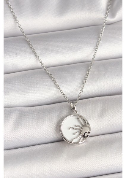 316L Çelik Gümüş Renk Zincir Beyaz Mineli Gün Batımı Model Kadın Kolye