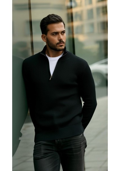 Erkek Balıkçı Zip Yaka Uzun Kollu Triko