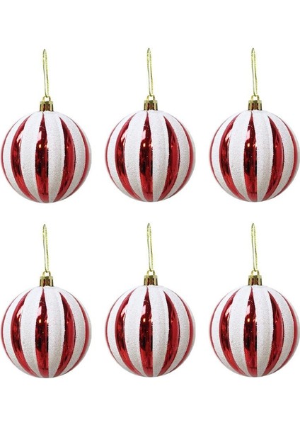 Yılbaşı Topu Dilim Desenli Dekoratif Çam Ağacı Süsü Kırmızı Beyaz 6 cm 6'lı Set fiyatları