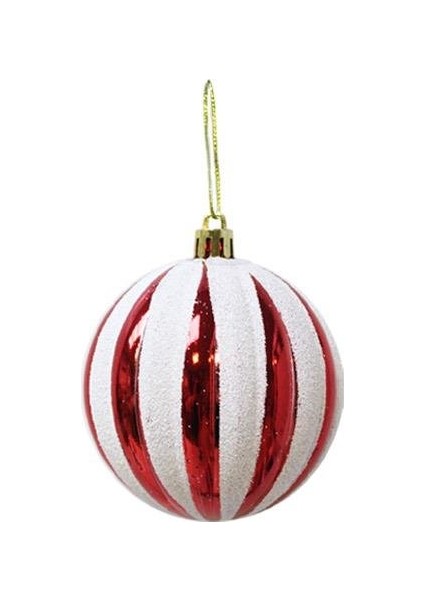 Yılbaşı Topu Dilim Desenli Dekoratif Çam Ağacı Süsü Kırmızı Beyaz 6 cm 6'lı Set modelleri