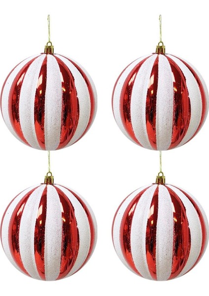 Yılbaşı Topu Dilim Desenli Dekoratif Çam Ağacı Süsü Kırmızı Beyaz 12 cm 4'lü Set fiyatları