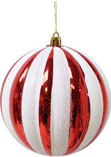 Yılbaşı Topu Dilim Desenli Dekoratif Çam Ağacı Süsü Kırmızı Beyaz 12 cm 4'lü Set modelleri