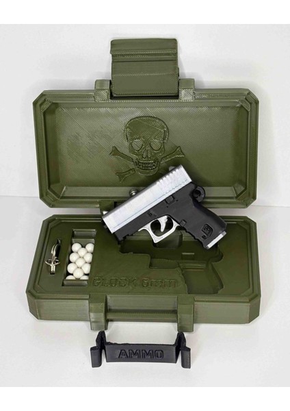 Askeri Silah Sandığı ve Mini Gümüş Glock Tabanca Anahtarlık Seti! Hediyelik, Kişiye Özel! modelleri