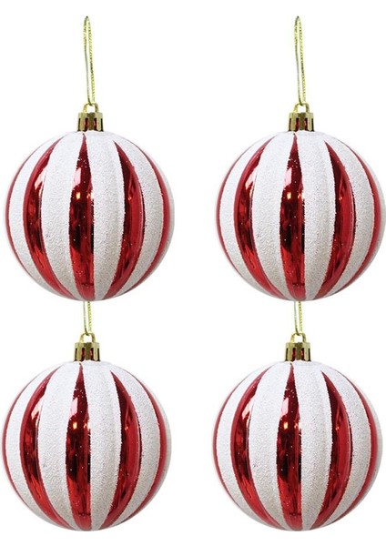 Yılbaşı Topu Dilim Desenli Dekoratif Çam Ağacı Süsü Kırmızı Beyaz 8 cm 4'lü Set fiyatları