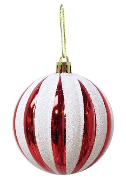 Yılbaşı Topu Dilim Desenli Dekoratif Çam Ağacı Süsü Kırmızı Beyaz 8 cm 4'lü Set modelleri