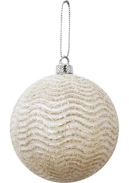 Yılbaşı Topu Simli Dalga Desenli Çam Ağacı Süsü Şampanya 10 cm 2'li modelleri
