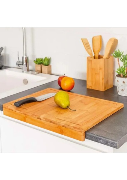 Ahşap Tezgah Üstü Kesme Tahtası Küçük Boy + Metal Saplı Bambu Kesim Panosu - 2li Set G5C3Y9 modelleri