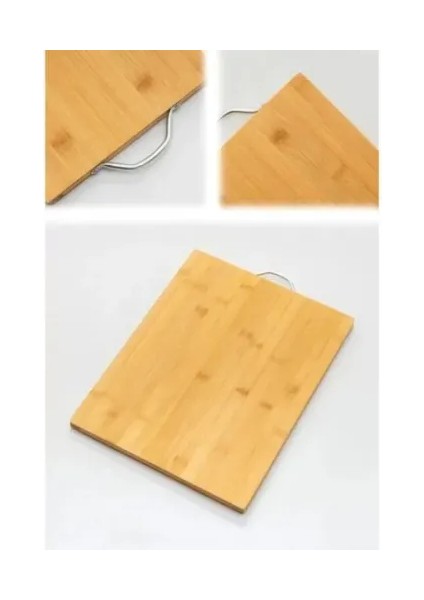 Ahşap Tezgah Üstü Kesme Tahtası Küçük Boy + Metal Saplı Bambu Kesim Panosu - 2li Set G5C3Y9 fırsatları