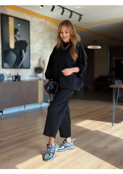 Kadın Uzun Kollu Bisiklet Yaka Viskon Iki Iplik Bluz ve Pantolon Ikili Takım modelleri